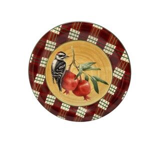 Lenox WINTER GREETINGS Everyday Tartan Downy Woodpecker 10.75 Dinner Plate